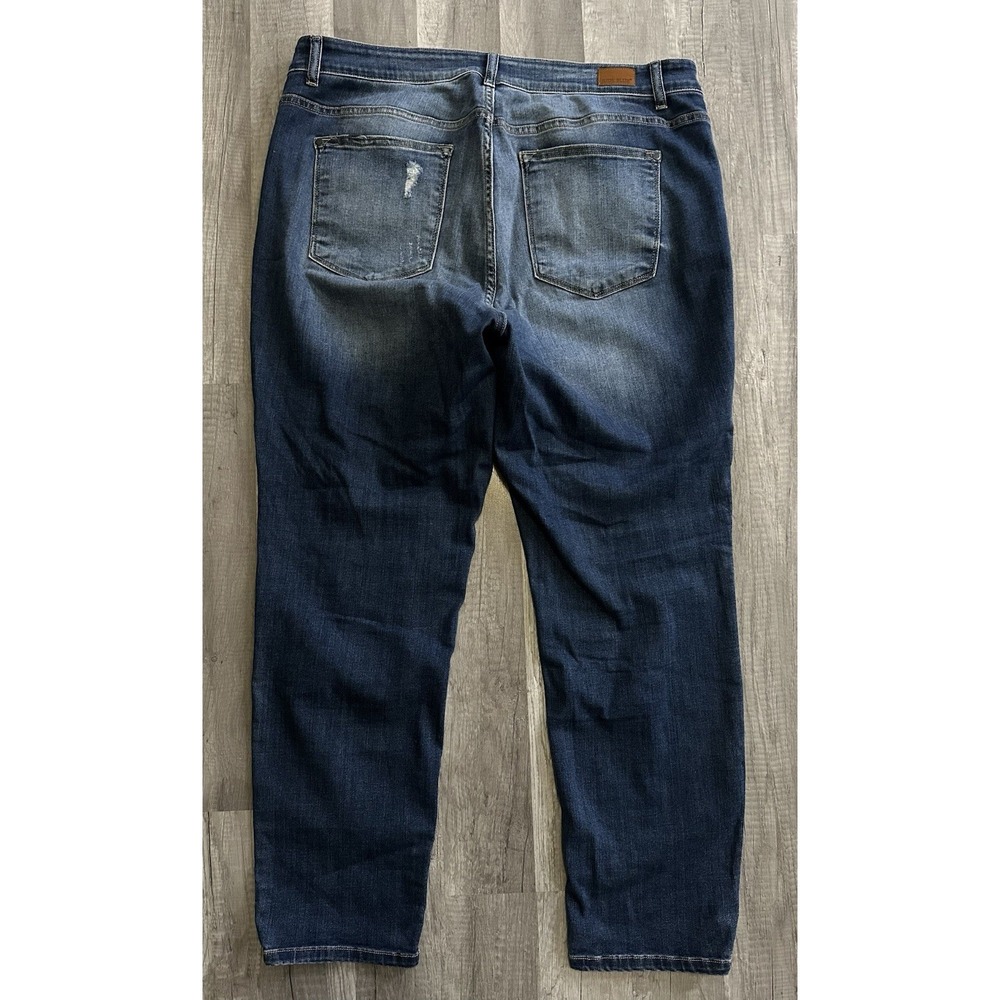Judy Blue Boyfriend Fit Jeans Womens 10W Dark Wash Distressed Stretch Denim - Picture 11 of 13